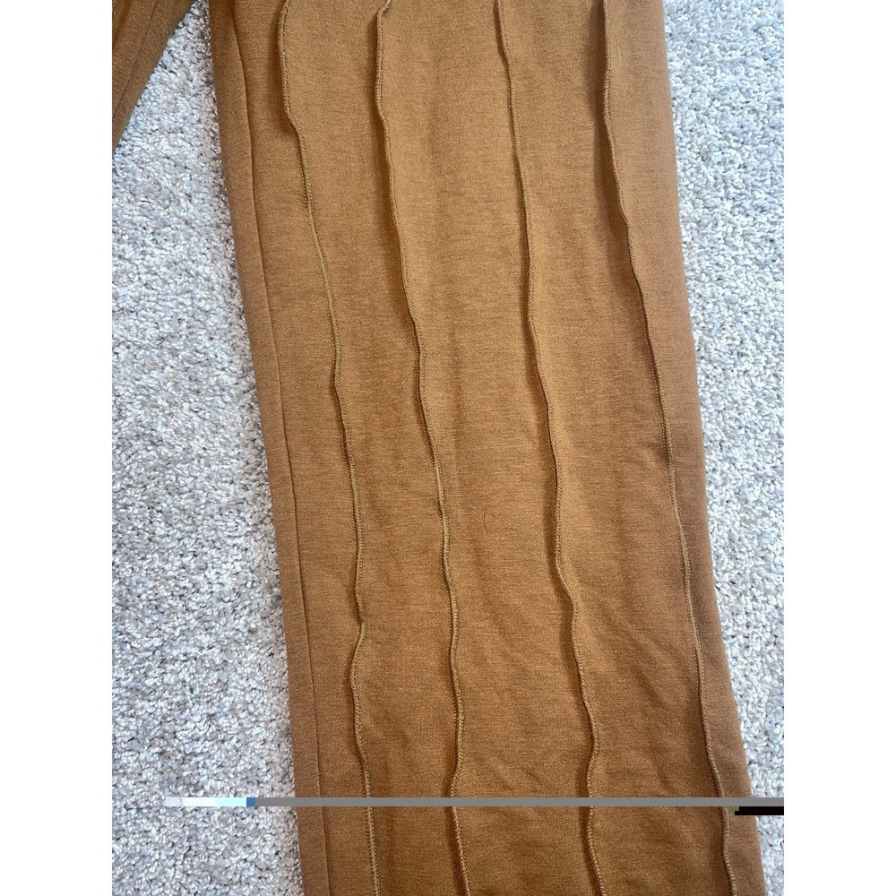 Kyoyo‎ Wide Leg Sculpted Waves Ruffle Lounge Pants Tan Camel Womens XS
